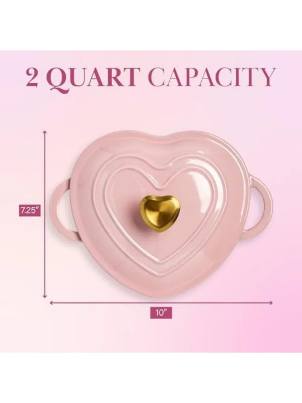Heart-Shaped Enameled Cast Iron Dutch Oven Pot with Lid, 2-Quart, Pink, Oven